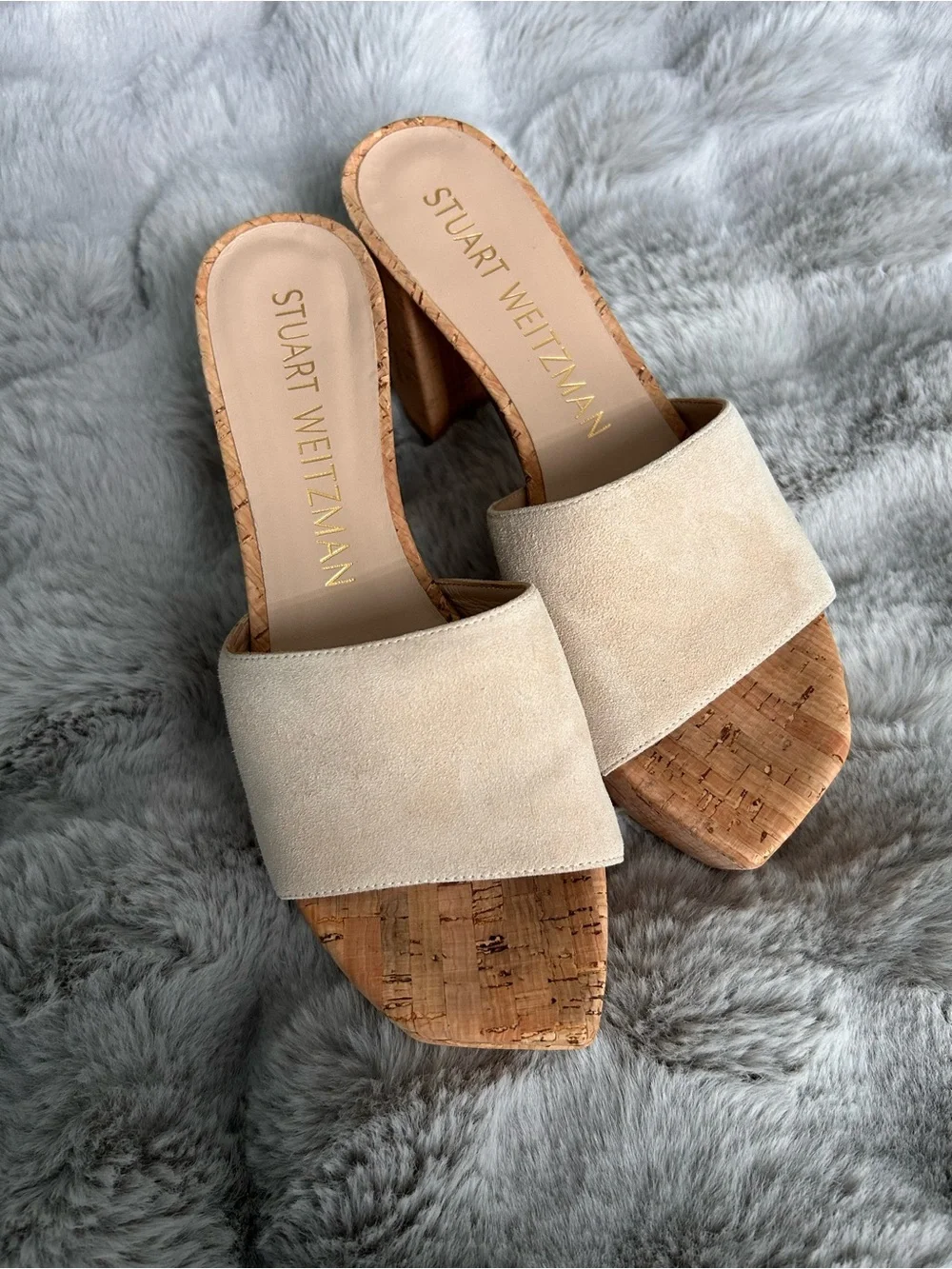 Stuart Weitzman Beige Cork Platform Sandals